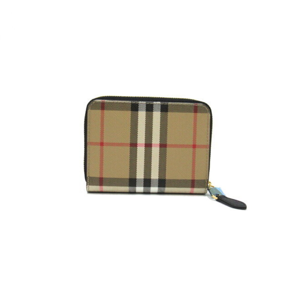 Burberry Compact Beige Round Wallet Canvas Black Long